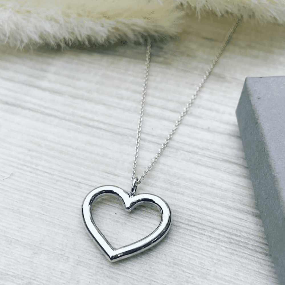 Chunky sterling silver open heart necklace