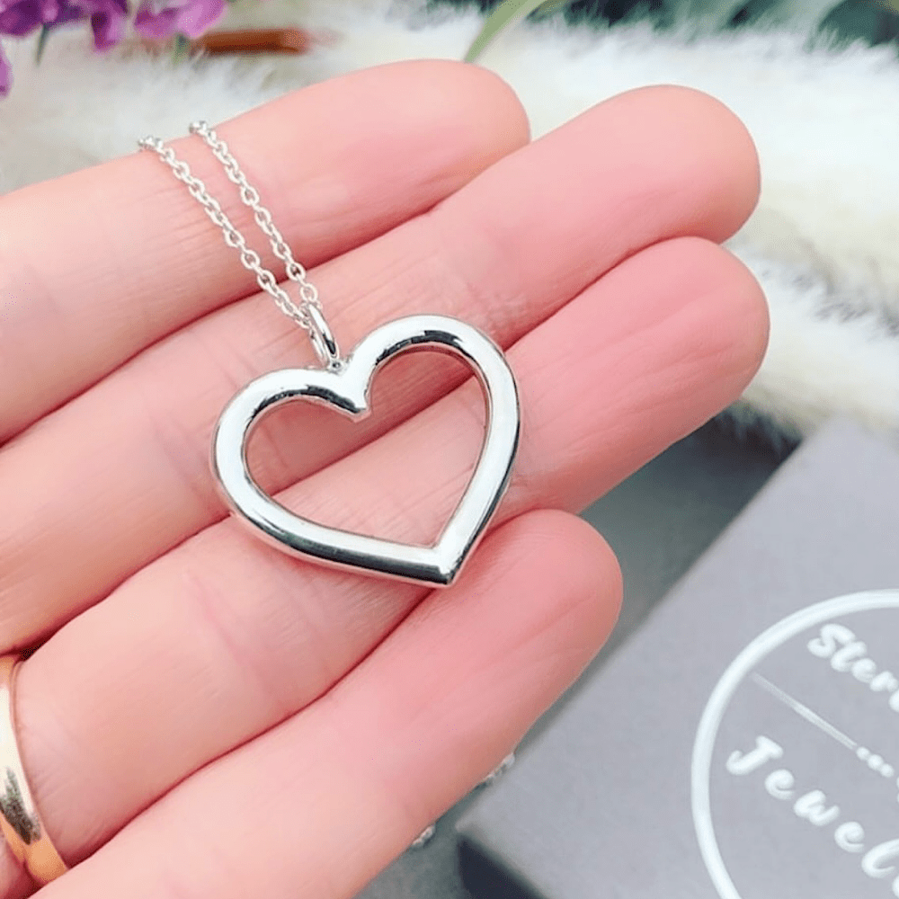 Chunky sterling silver open heart necklace