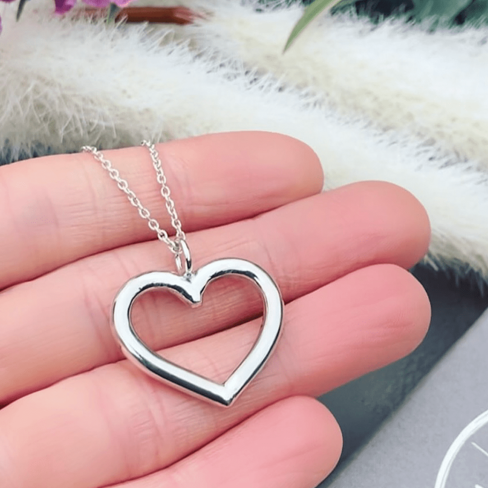 Chunky sterling silver open heart necklace