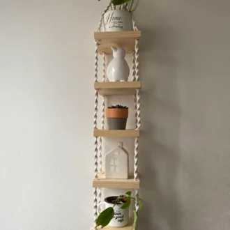 Macrame long wall hanging shelves, made with recycled cotton and Woden shelves