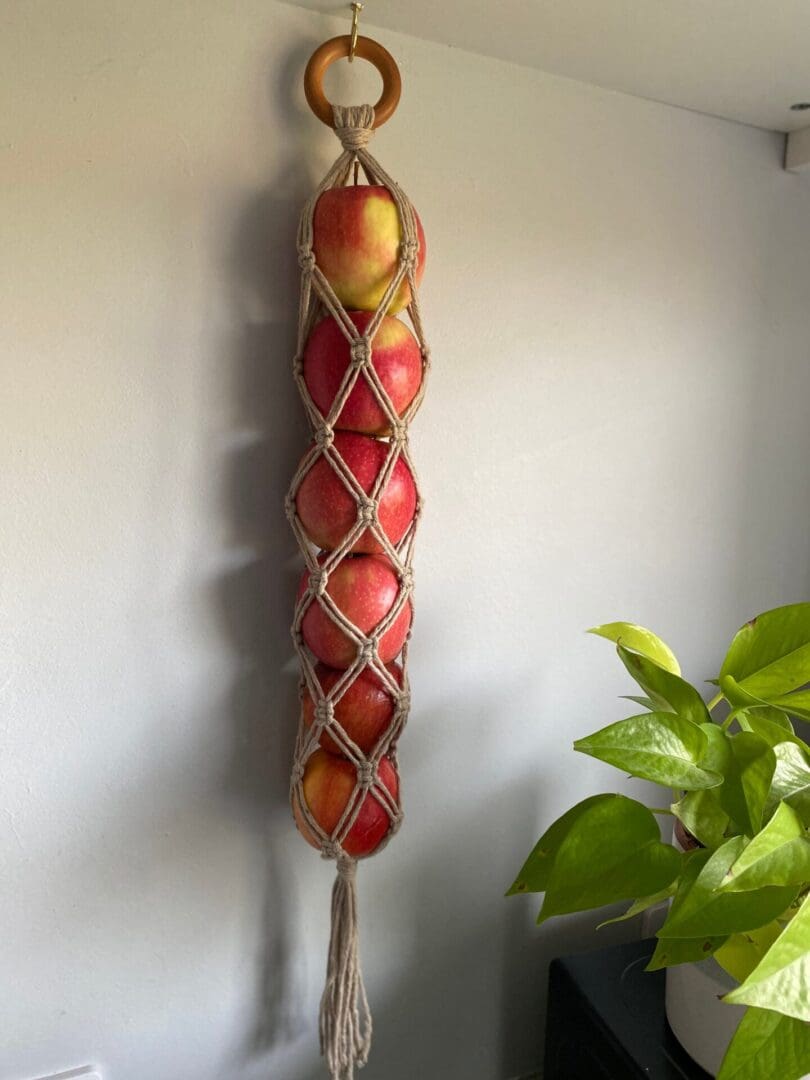 Hanging fruit or vegetable storage, made with recycled cotton