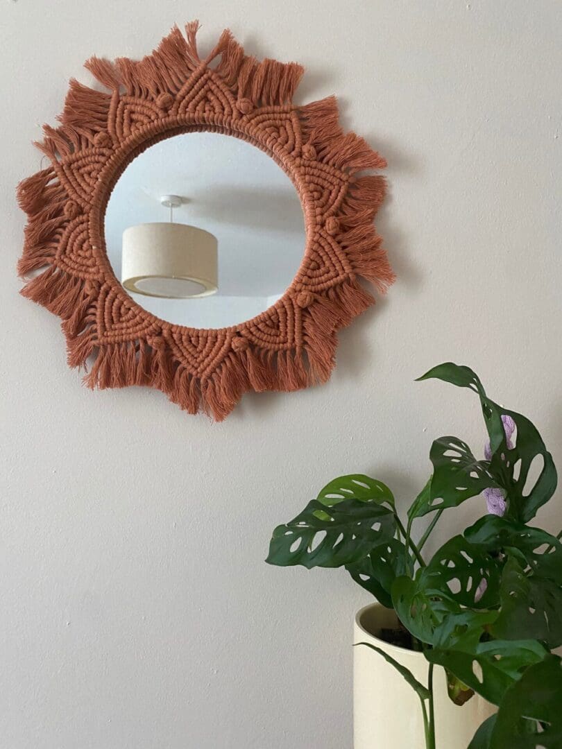 Macrame Mandala Wall Hanging Round Mirror made with recycled cotton