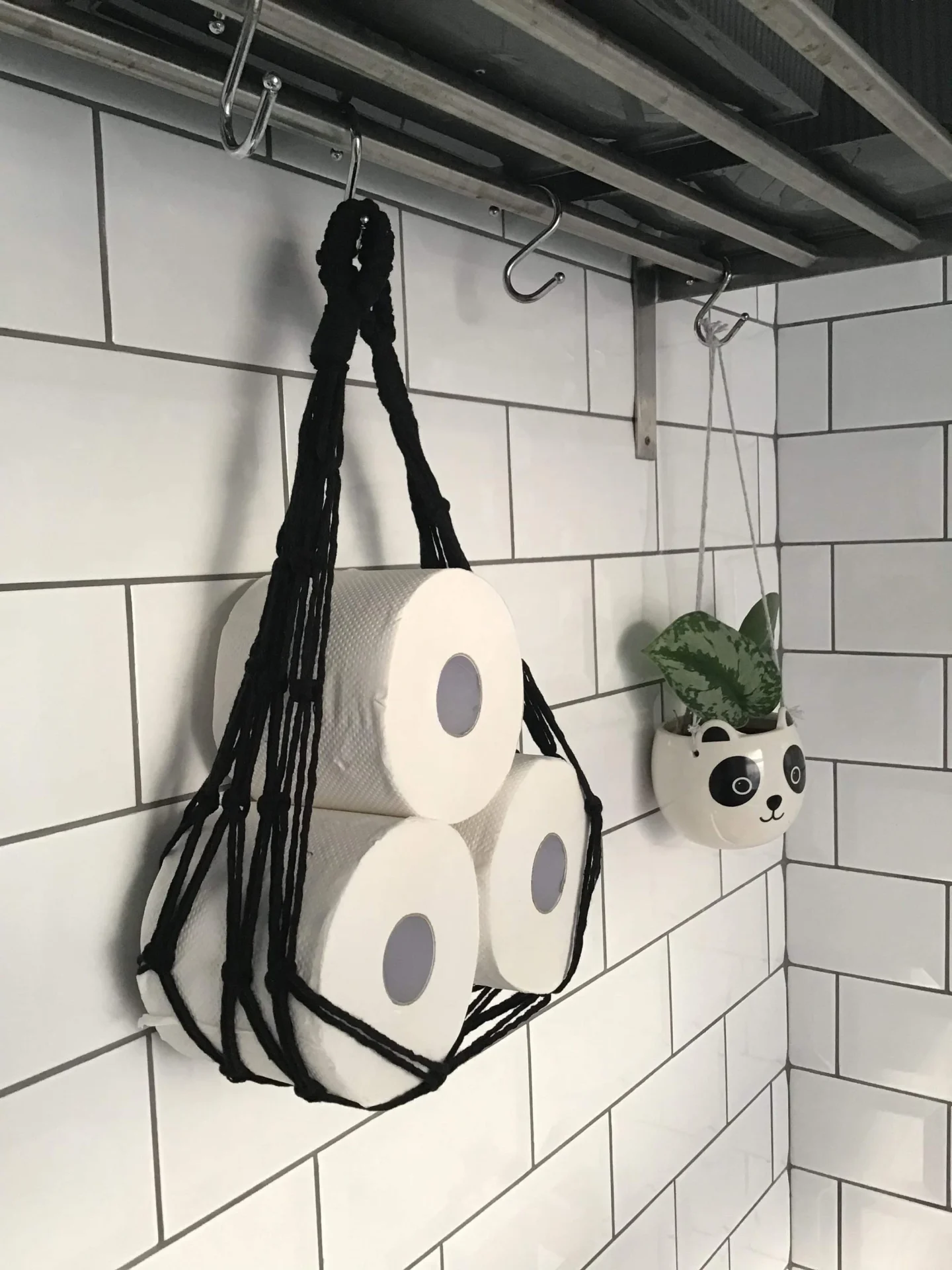 Wall Hanging toilet paper holder hammock made with recycled cotton