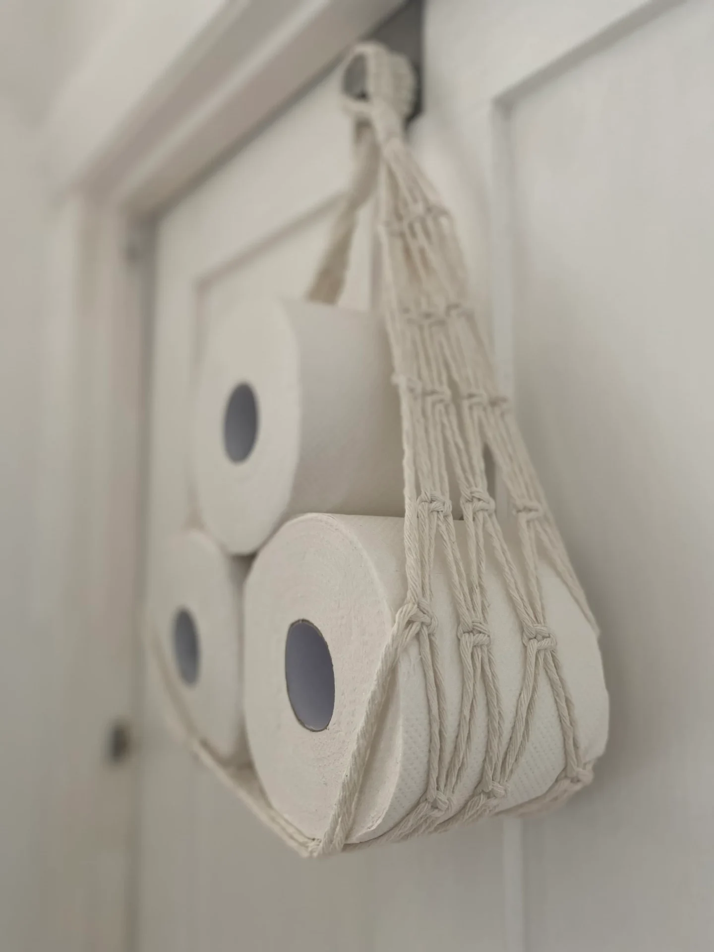 Wall Hanging toilet paper holder hammock made with recycled cotton