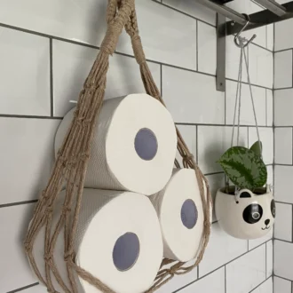 Wall Hanging toilet paper holder hammock made with recycled cotton