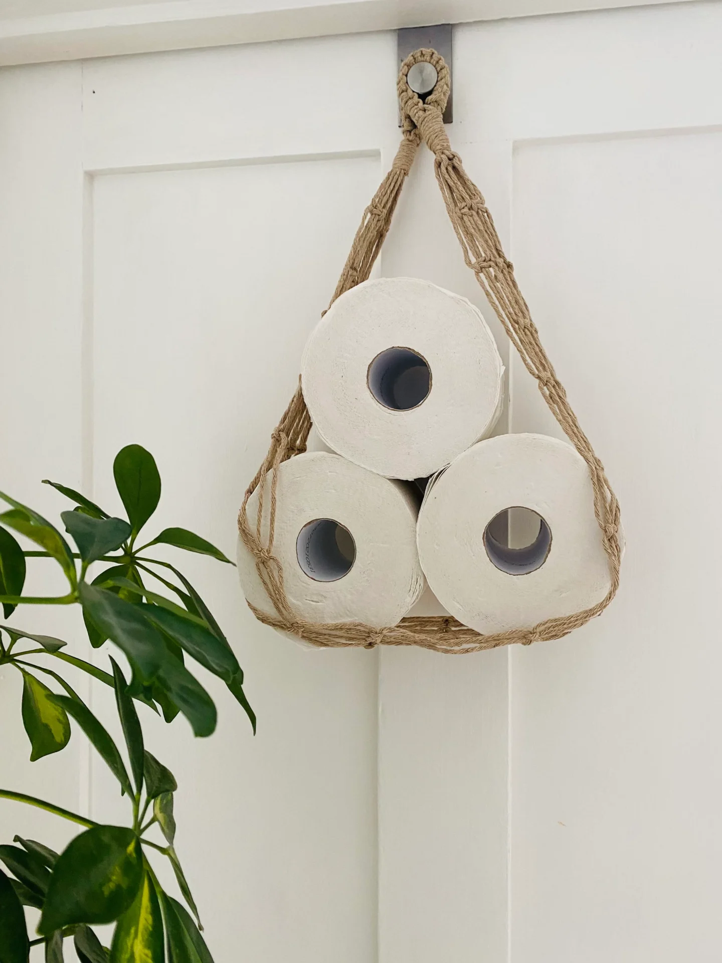 Wall Hanging toilet paper holder hammock made with recycled cotton