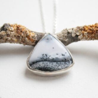 Triangular dendritic opal gemstone set in recycled sterling silver