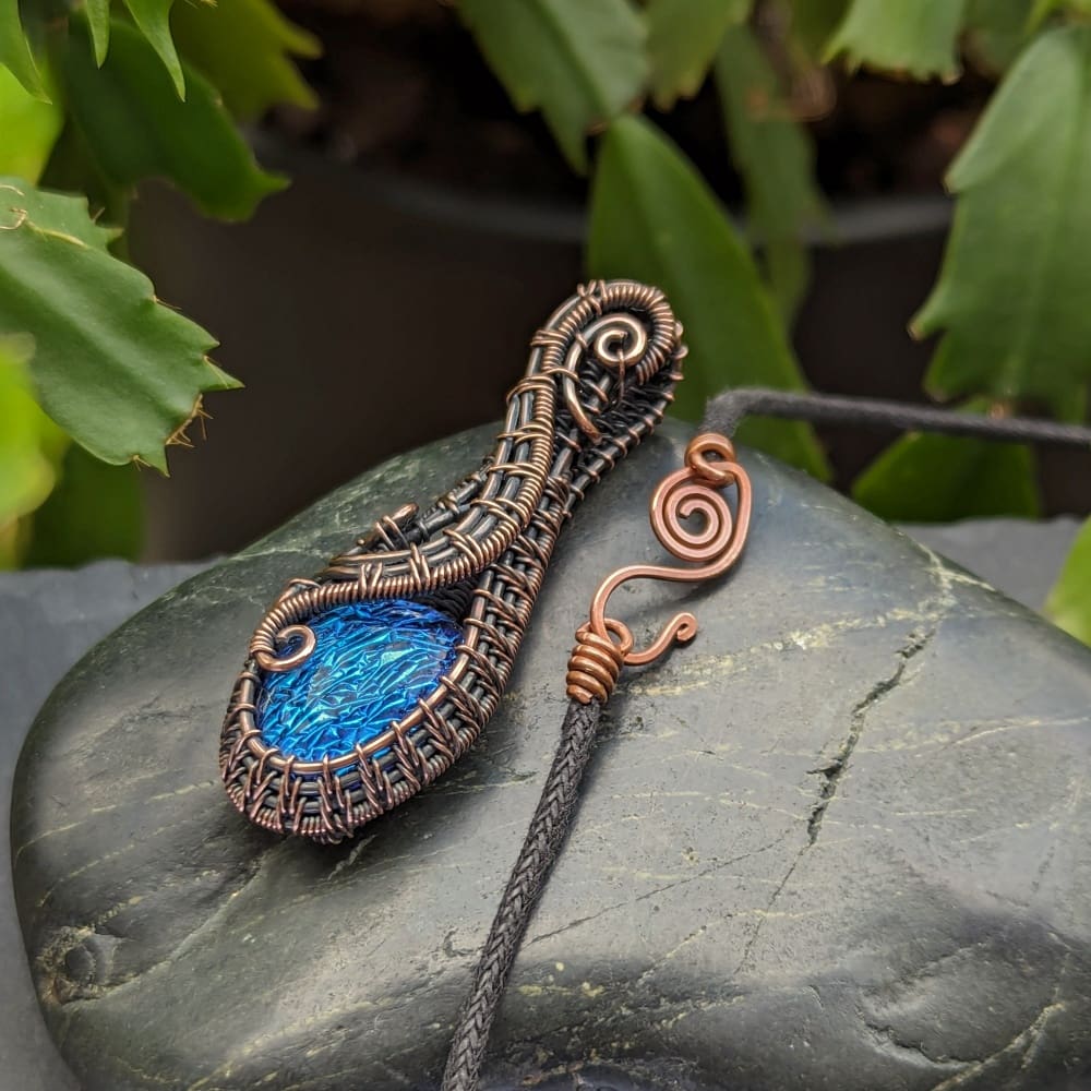 wire wrap copper pendant necklace with handmade fastenings