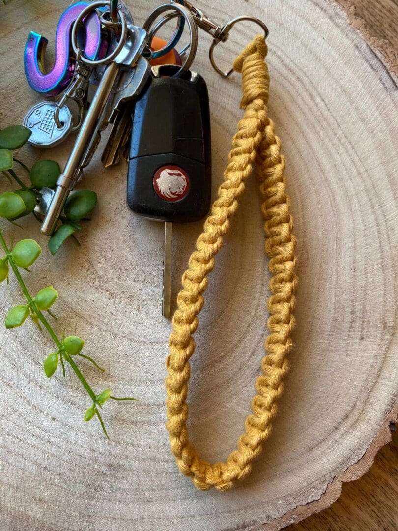 Wristlet keychain, handmade using recycled cotton