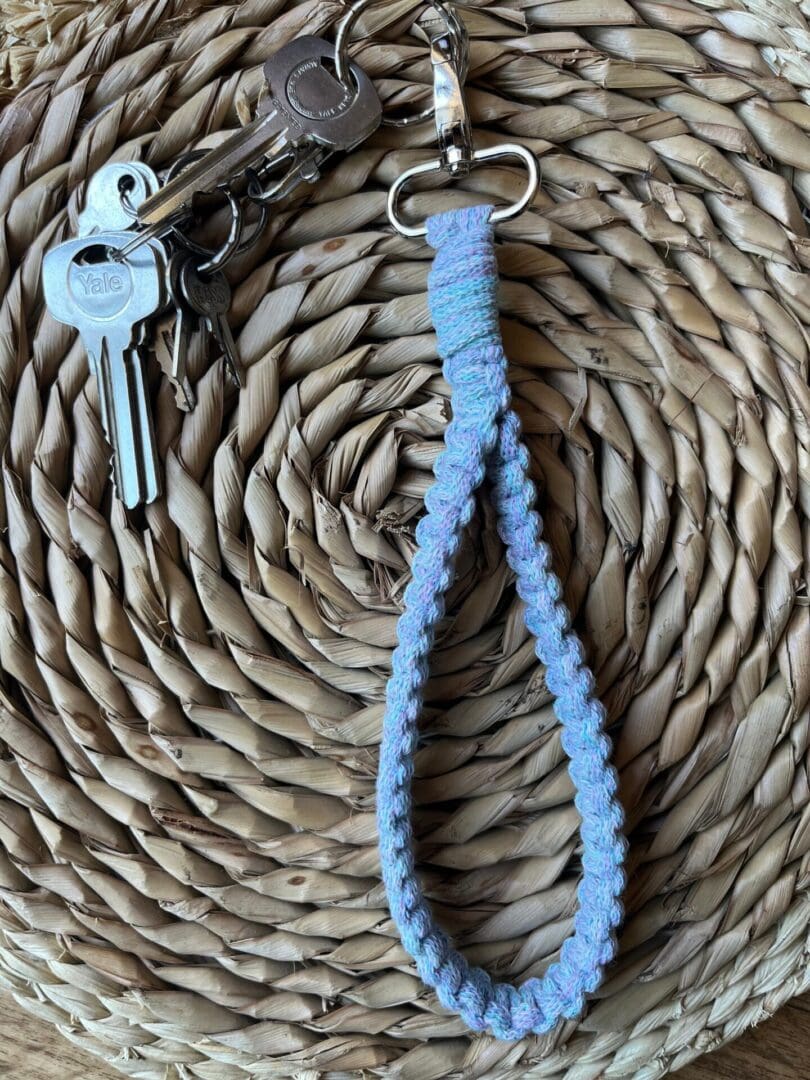 Wristlet keychain, handmade using recycled cotton