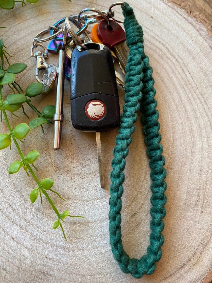 Wristlet keychain, handmade using recycled cotton