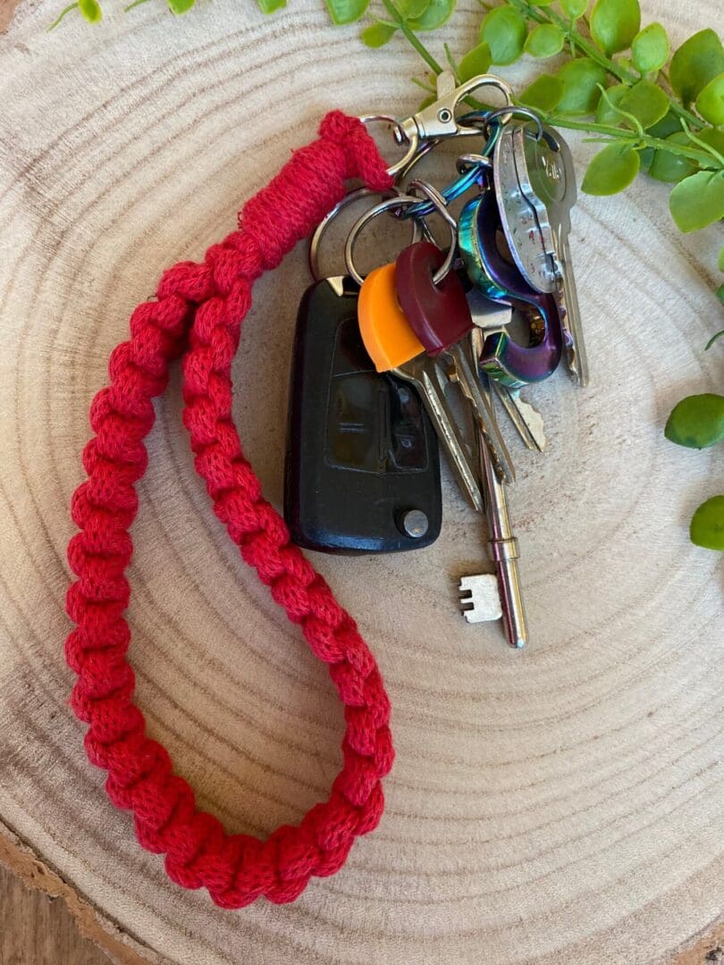 Wristlet keychain, handmade using recycled cotton