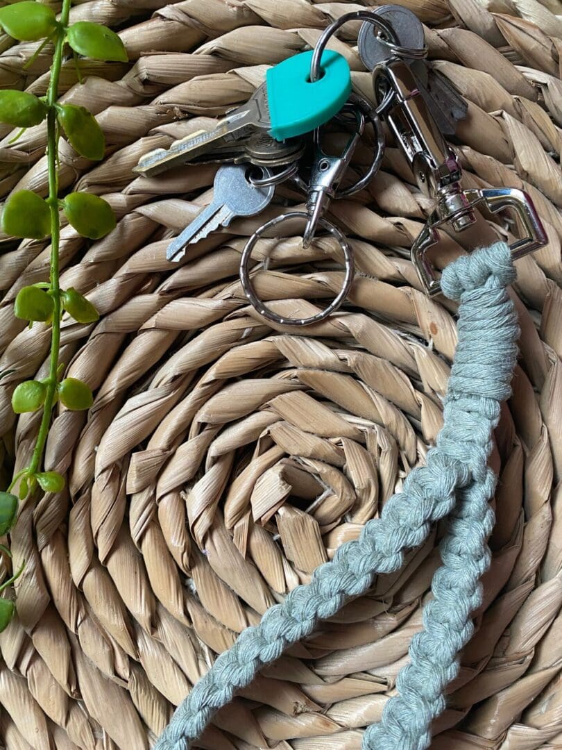 Wristlet keychain, handmade using recycled cotton