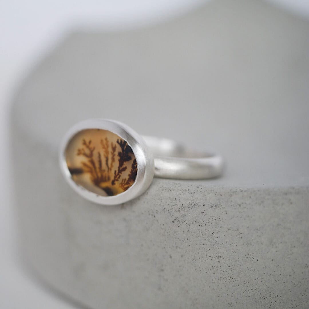 Dendritic agate sterling silver ring