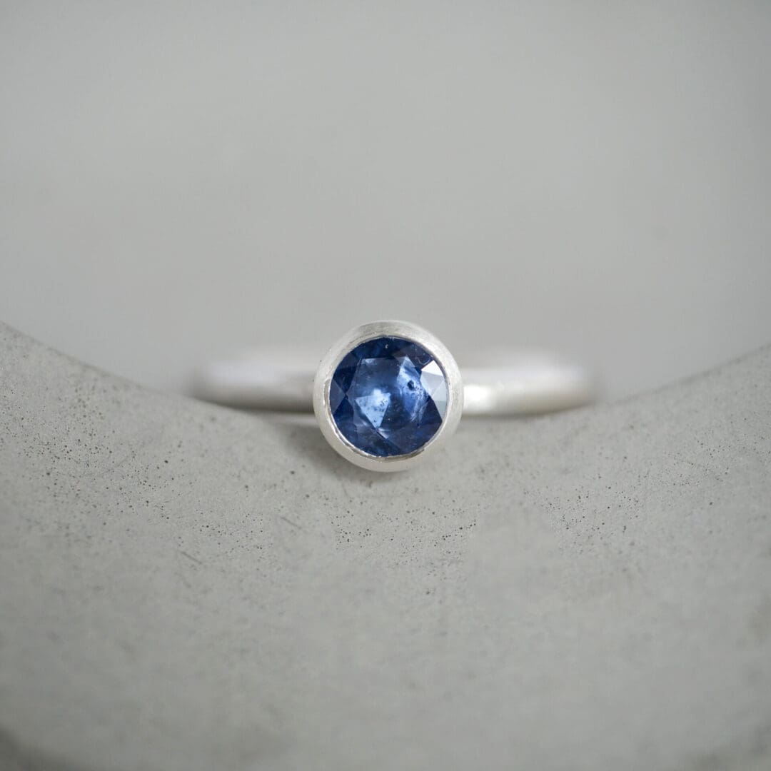 Blue sapphire and sterling silver goblet ring