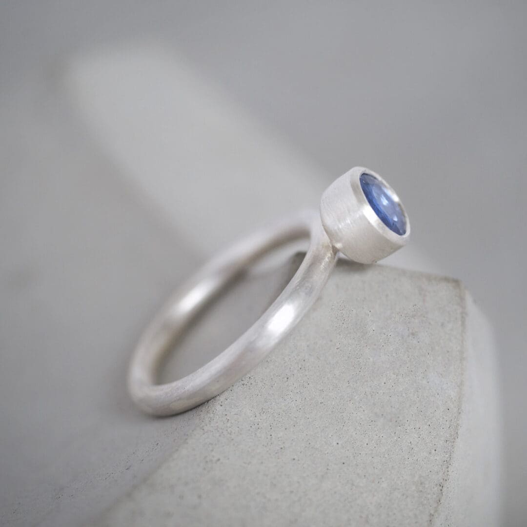 Blue sapphire and sterling silver goblet ring