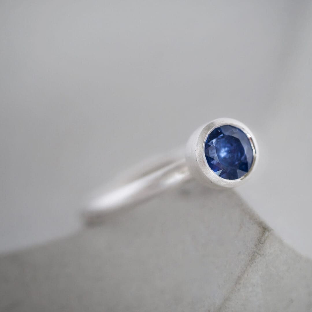 Blue sapphire and sterling silver goblet ring