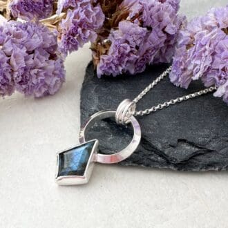 Blue labradorite drop gemstone necklace handmade in silver