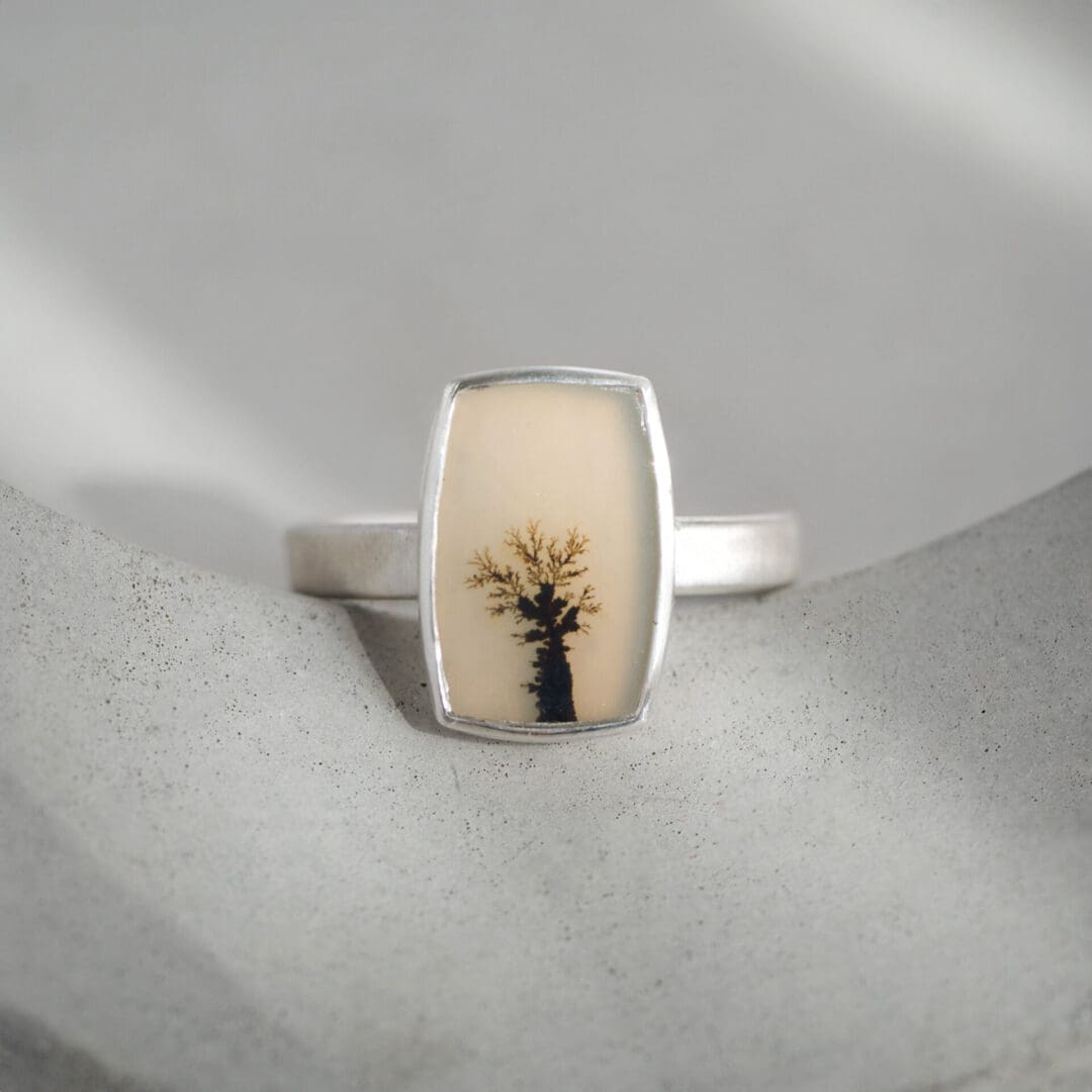 Dendritic agate and sterling silver handmade ring