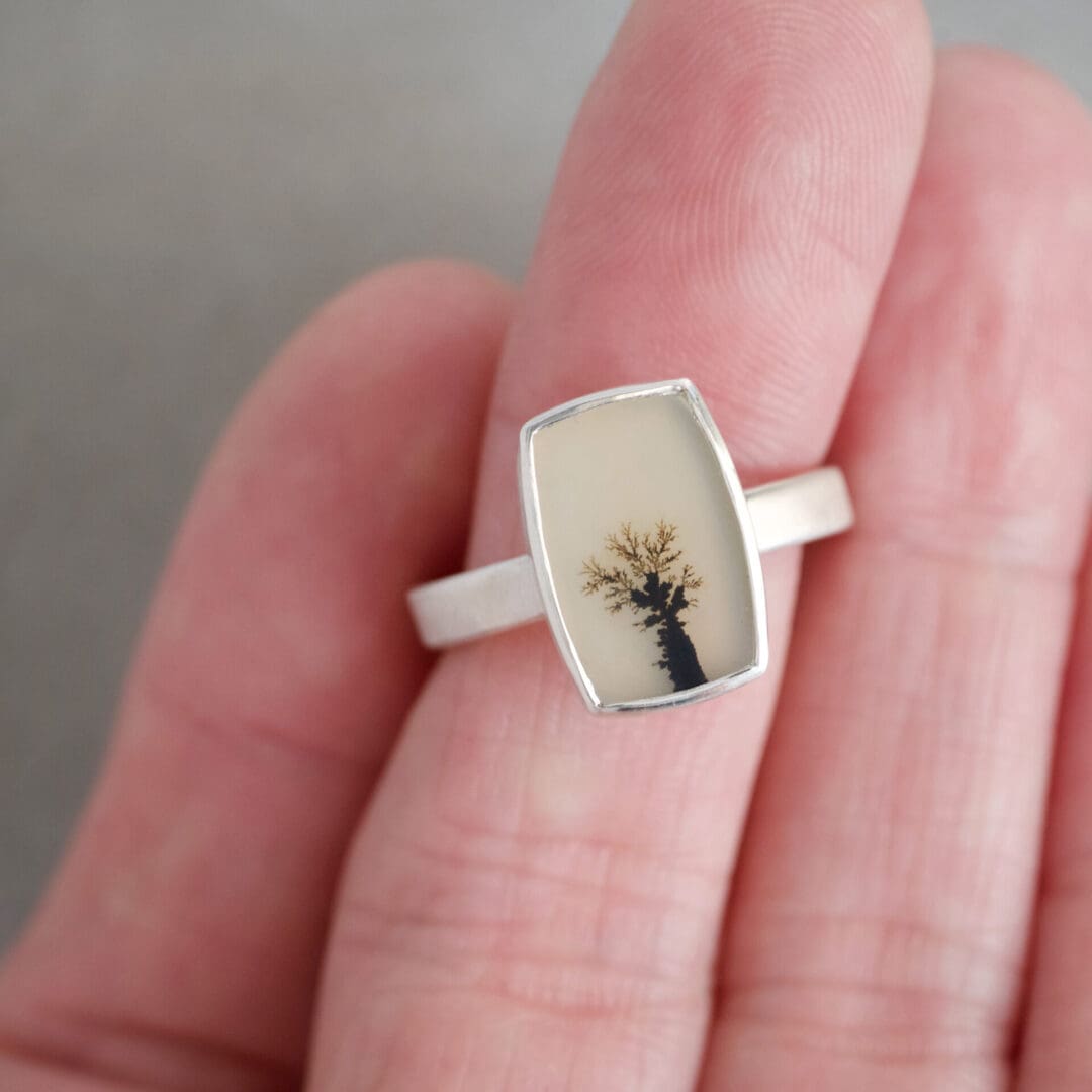 Dendritic Agate and sterling silver ring