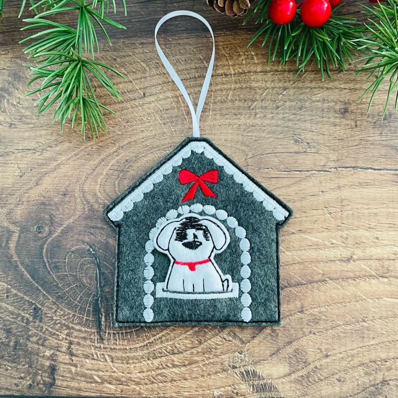 Dog In A Kennel Hanging Decoration White Dog