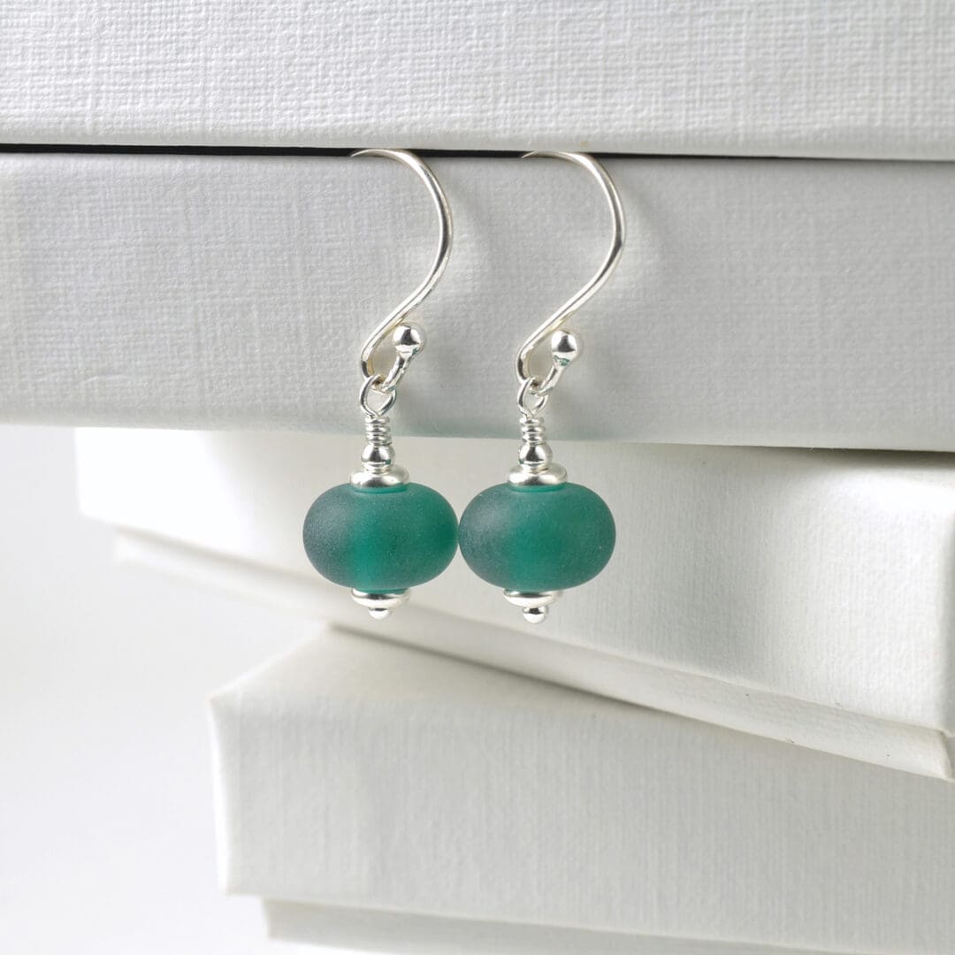 Green Lampwork Glass Drop Earrings