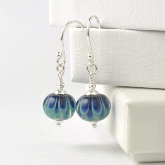 Teal Blue Handmade Lampwork Glass Petal Earrings