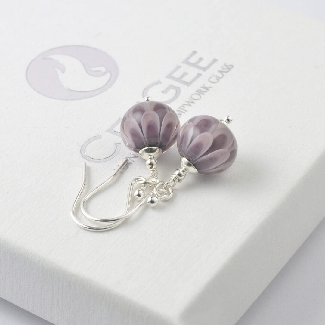 Heather Purple Lampwork Glass Petal Earrings