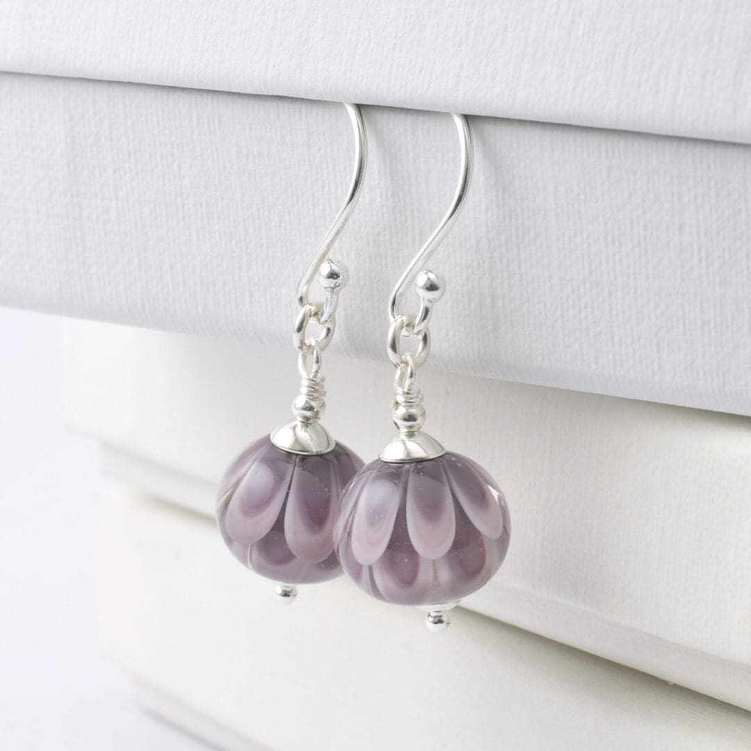 Heather Purple Lampwork Glass Petal Earrings