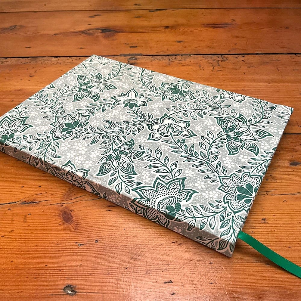 A5 handmade notebook with lined paper covered in Liberty fabric