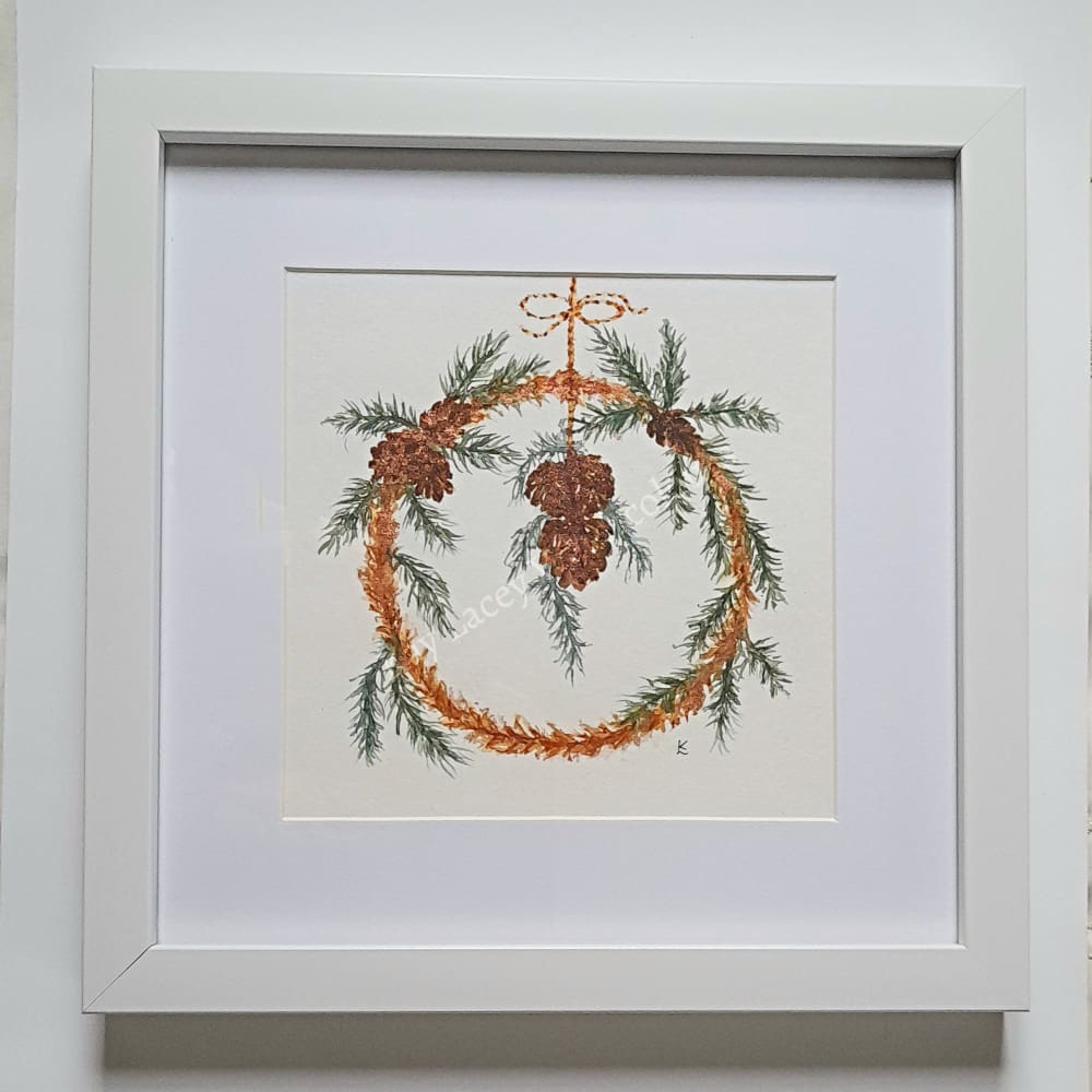 White square frame with Festive Wreath Cones artwork