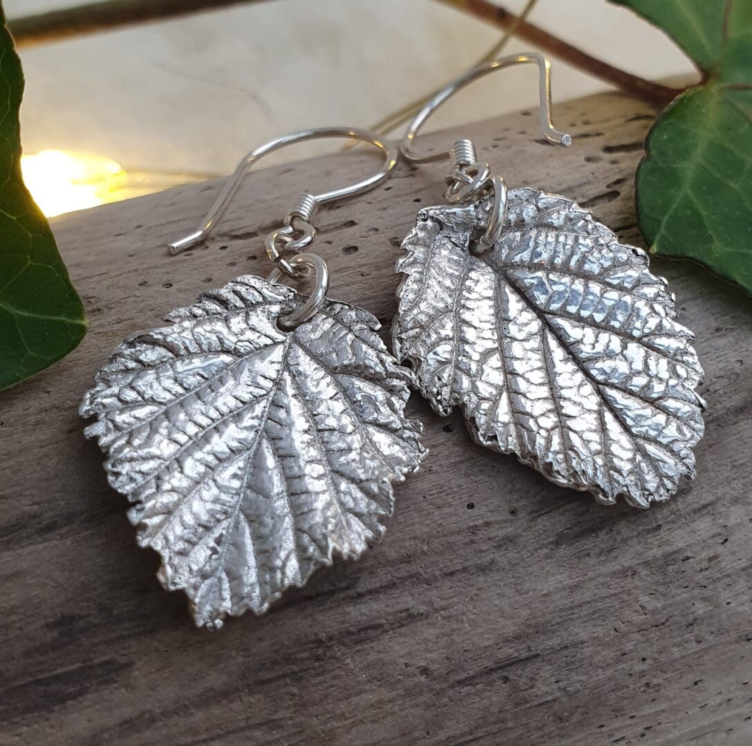 Silver Bramble Leaf earrings made from original leaves