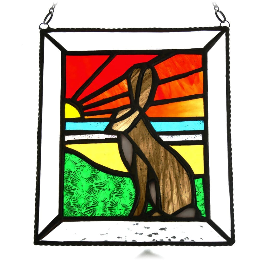 Hare sunset stained glass picture suncatcher sunset moon