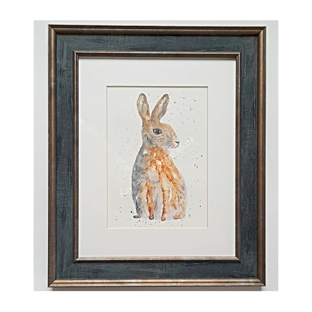 Original Watercolour Painting of a colourful Hare on Watech