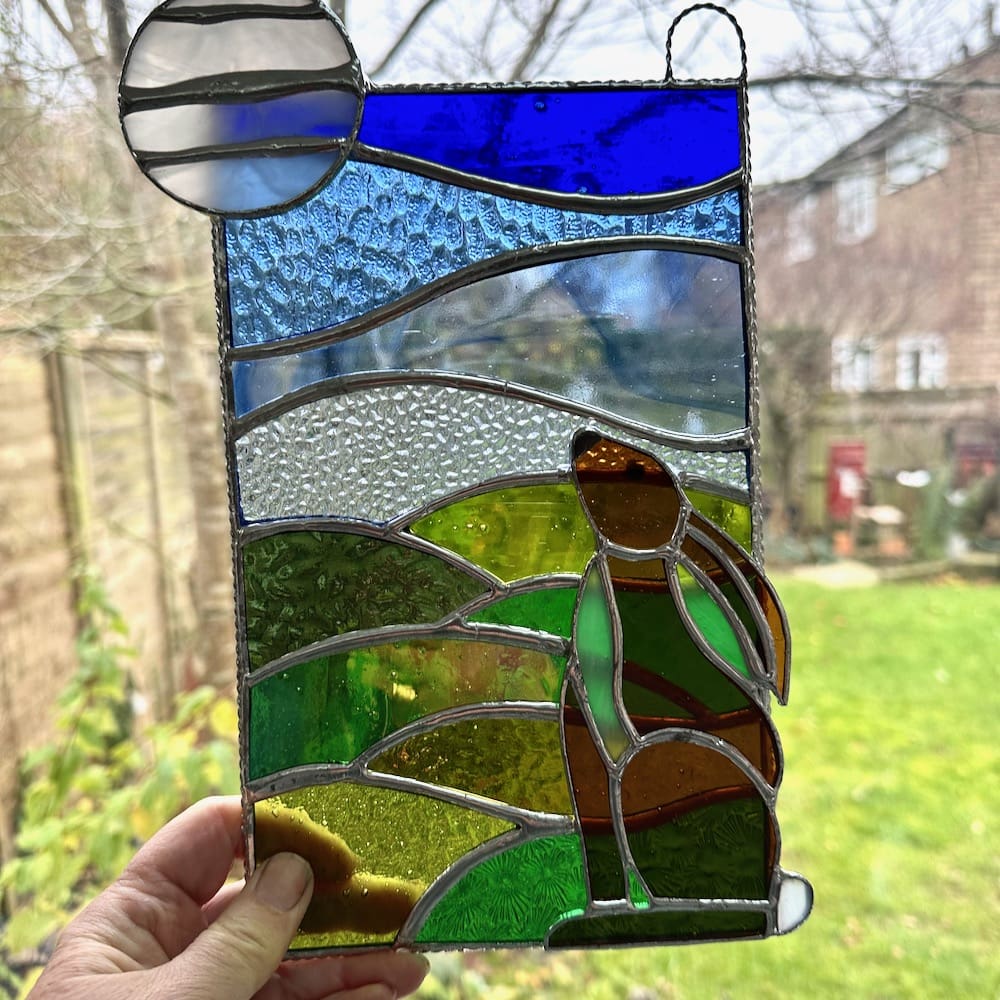 Stained glass hare panel