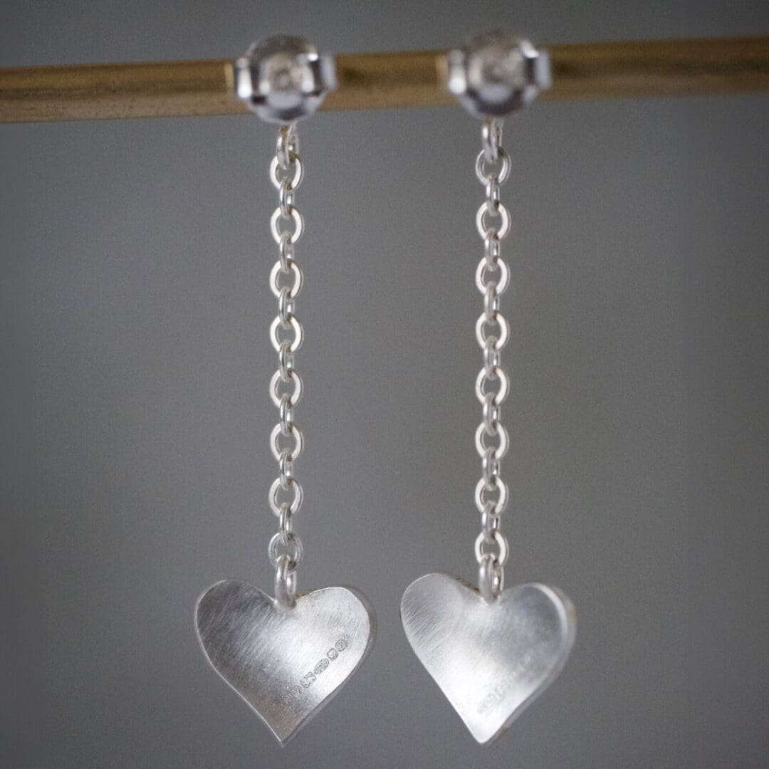 Heart Keum Boo Drop Earrings from the back with UK Hallmark