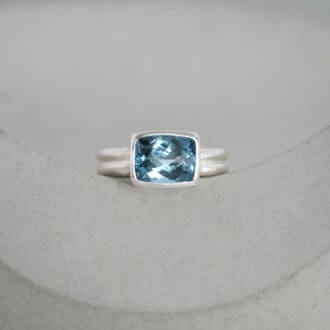 Rose cut London Blue Topaz and Argentium Silver dual ring