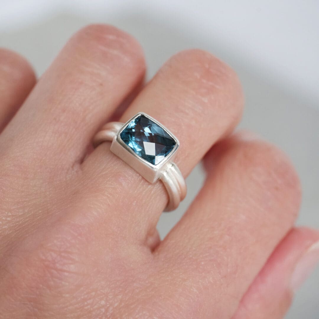 London Blue Topaz and Argentium Silver Ring, worn