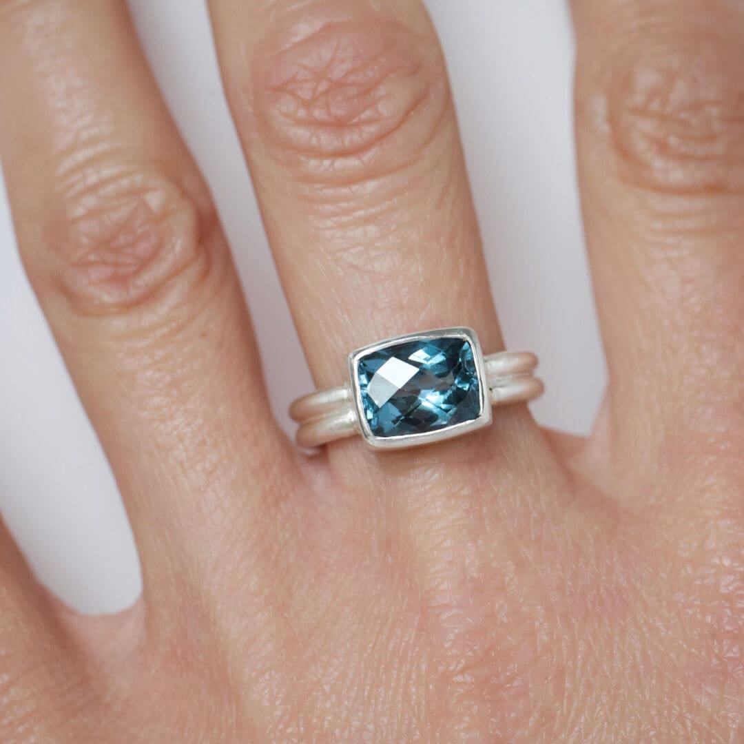 London Blue Topaz and Argentium Silver Ring, worn