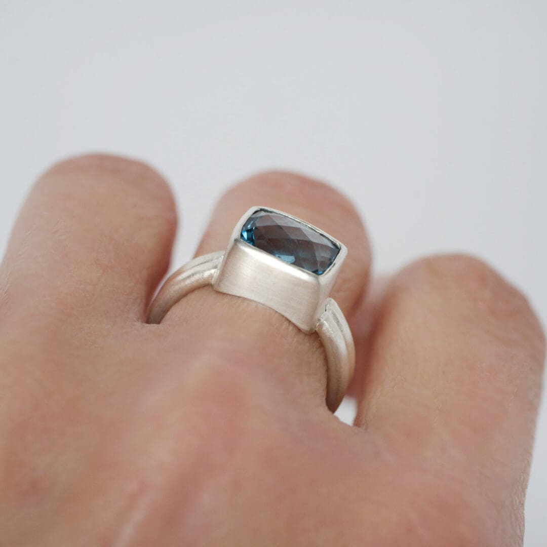 London Blue Topaz and Argentium Silver Ring, worn