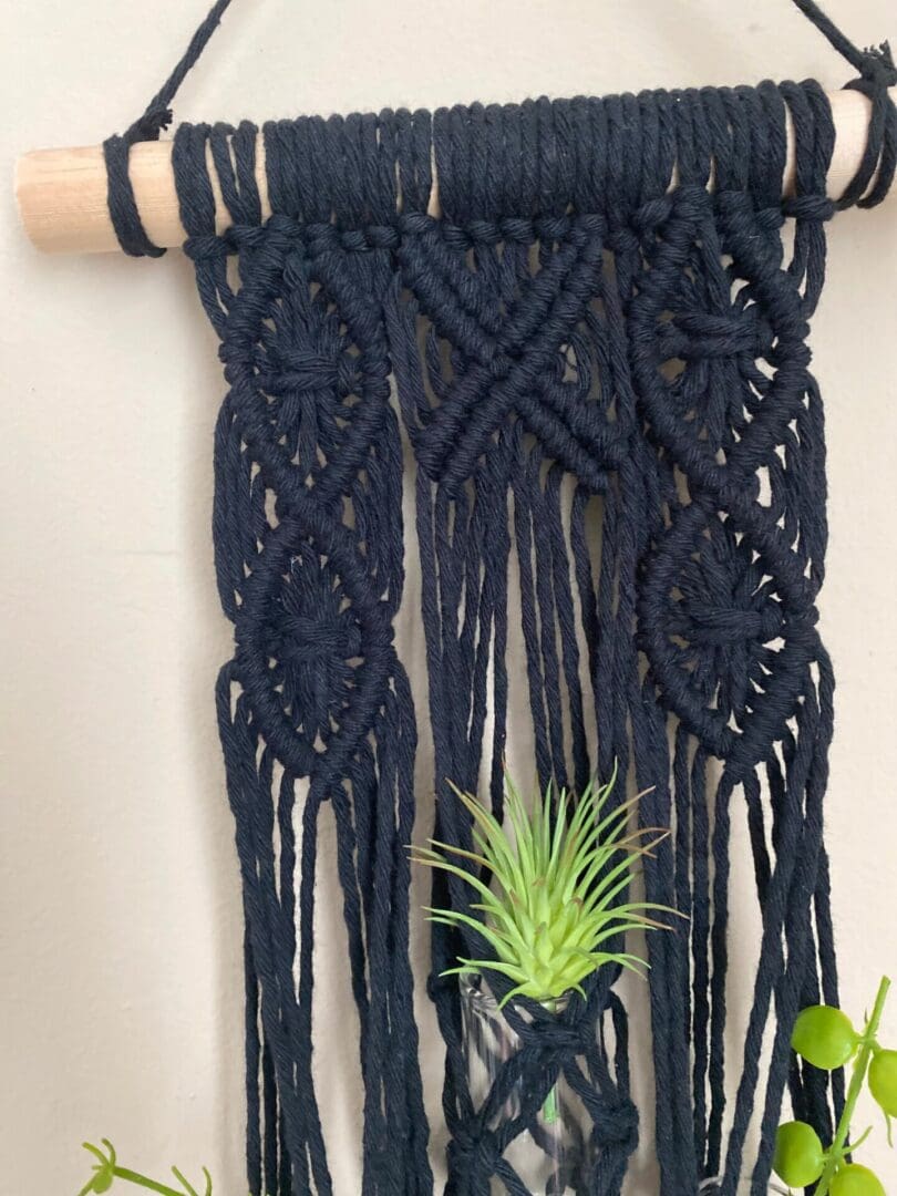 Macrame plant propagation station wall hanging made with recycled cotton