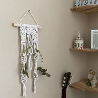 Macrame plant propagation station wall hanging made with recycled cotton