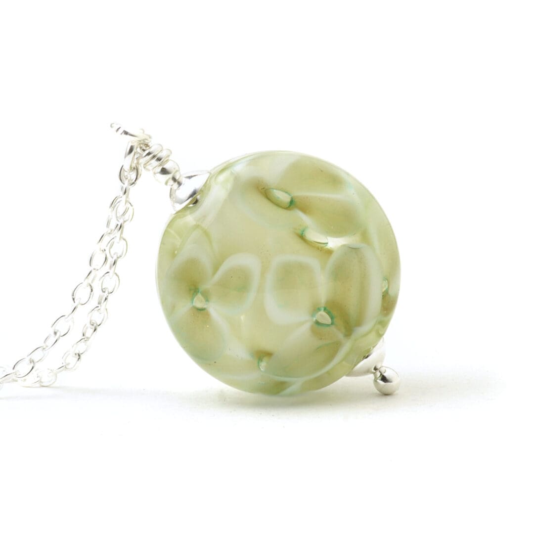 White lampwork glass flower pendant necklace