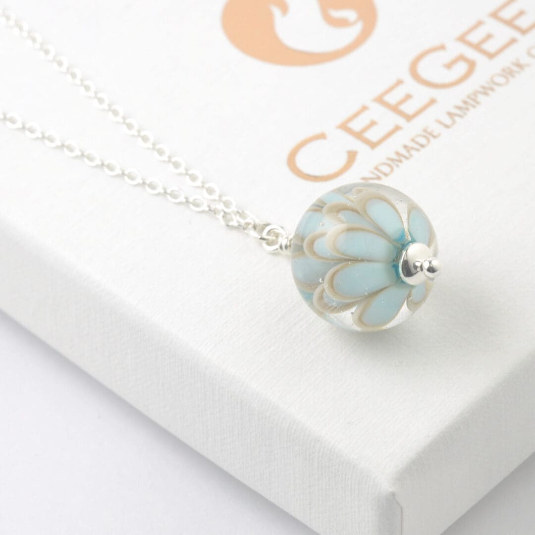 Pale Blue Lampwork Glass Flower Necklace