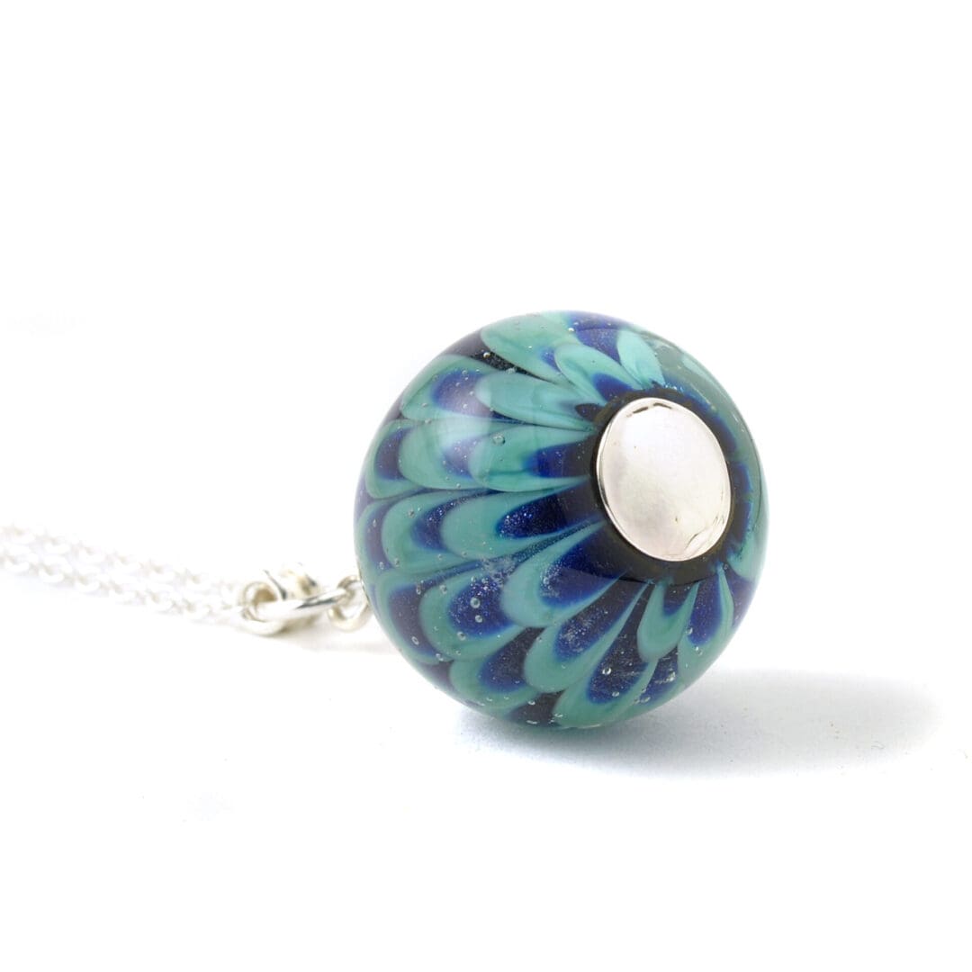 Long Teal Blue Handmade Lampwork Glass Flower Necklace