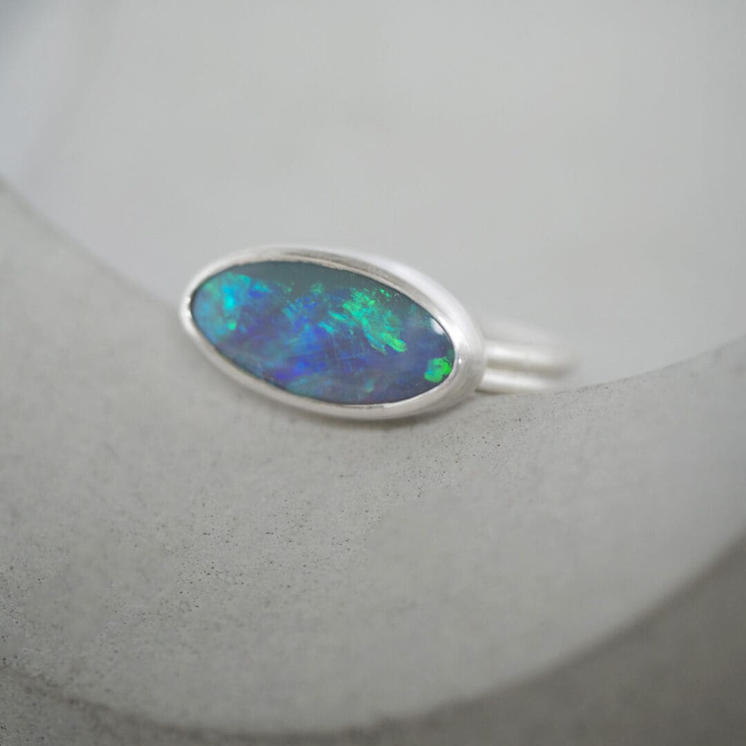 Lightning Ridge Oval Opal dual ring in Argentium Silver