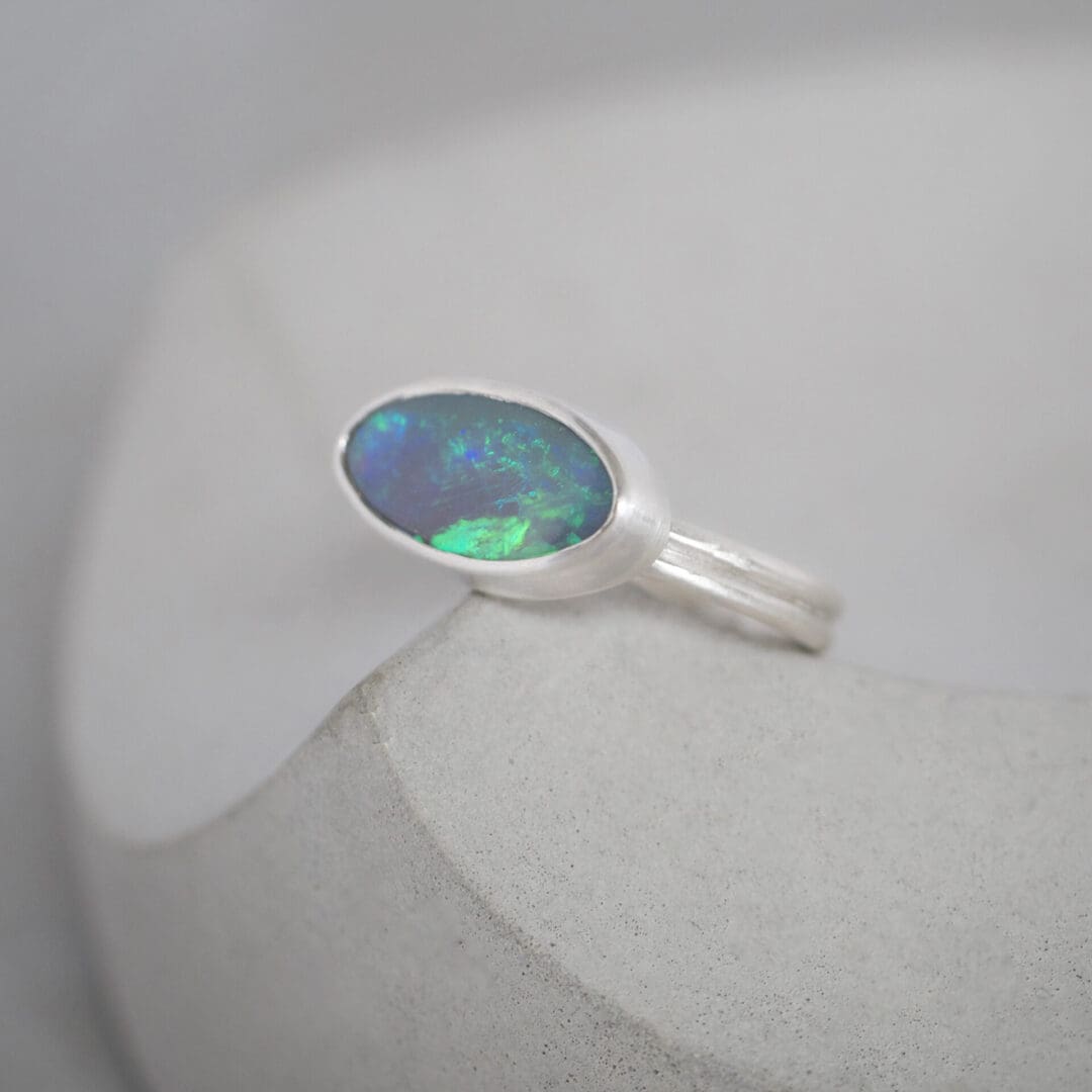 Lightning Ridge Oval Opal dual ring in Argentium Silver