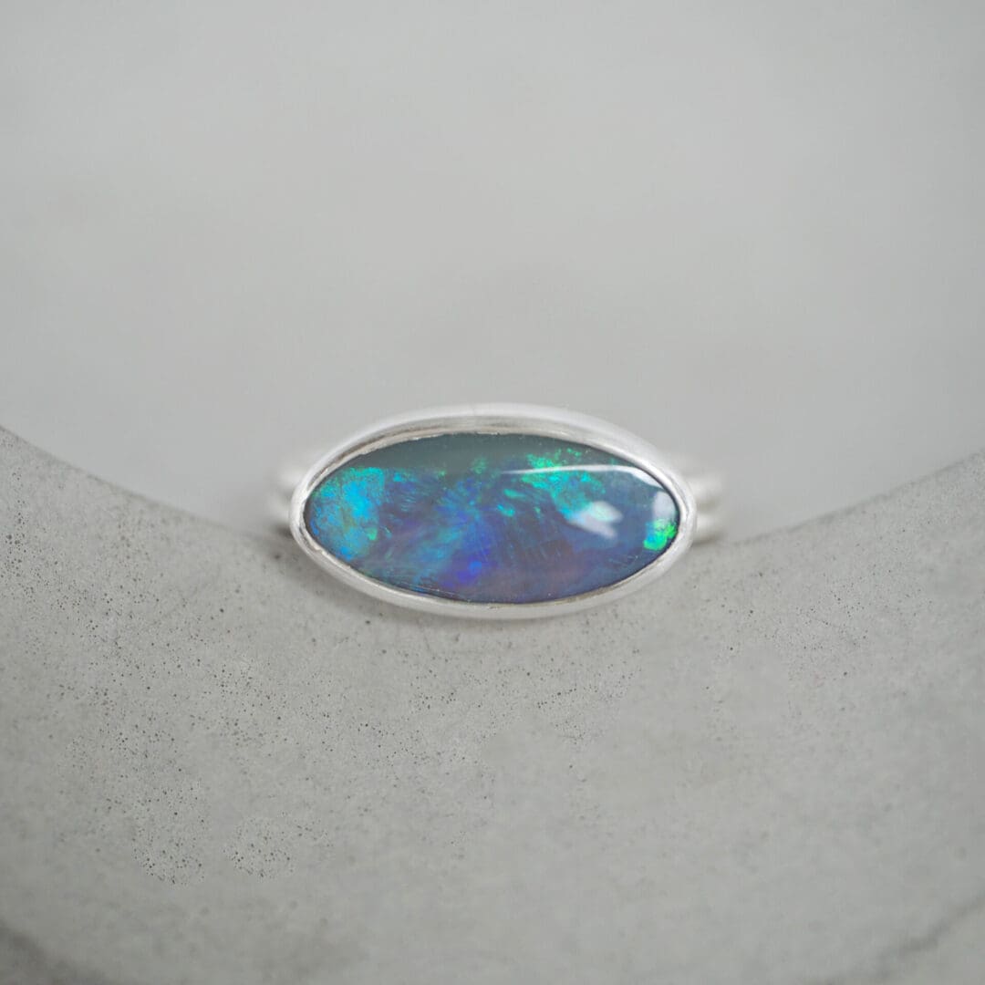 Lightning Ridge Oval Opal dual ring in Argentium Silver