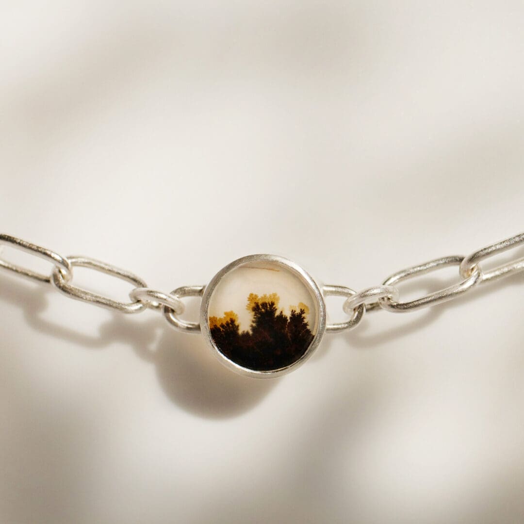 Yin-Yang dendritic agate handmade paperclip bracelet, argentium silver