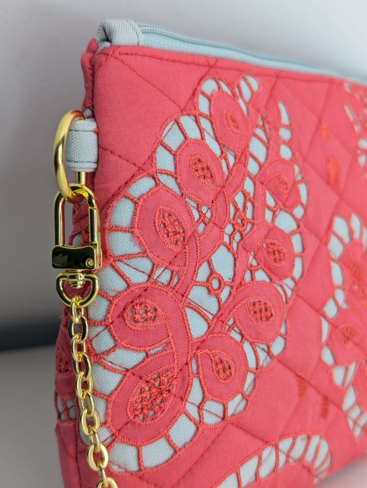 Boho-style pink quilted purse for women